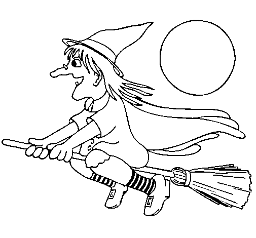Dibuix de Bruixa en escombra voladora per Pintar on-line