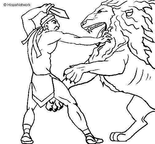 Dibuix de Gladiador contra lleó per Pintar on-line