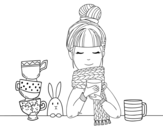 Dibujo de Noia amb bufanda i tassa de te