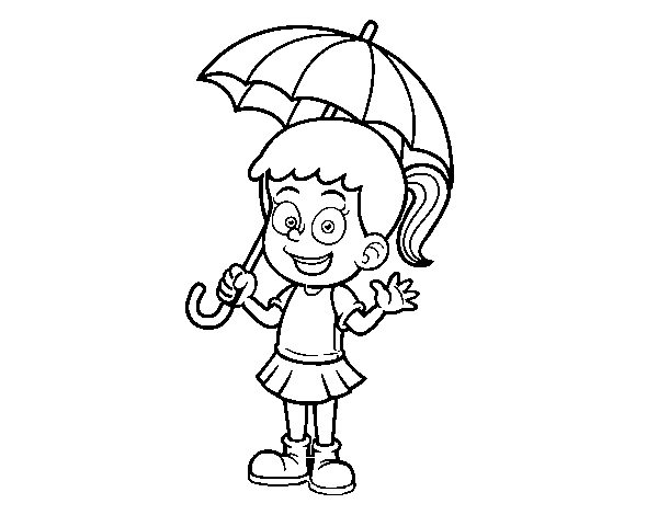 Dibuix de Una nena amb paraigües per Pintar on-line