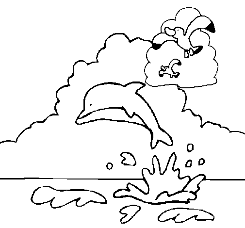 Dibuix de Dofí i gavina per Pintar on-line
