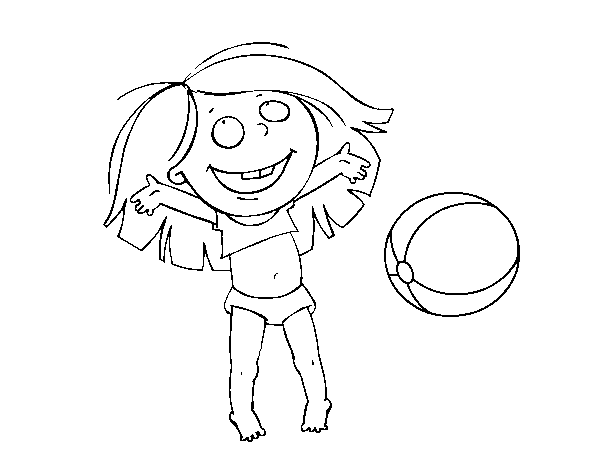 Dibuix de Fillette avec un ballon de plage per Pintar on-line