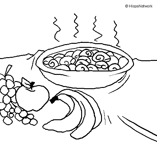 Dibuix de Fruita i caragols a la cassola per Pintar on-line