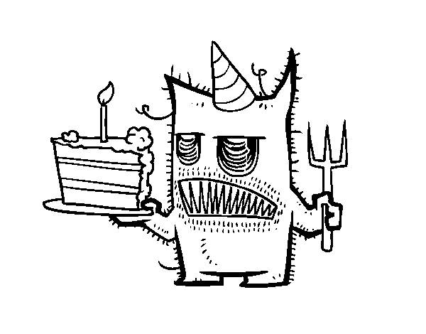 Dibuix de Monstre amb pastís d'aniversari per Pintar on-line