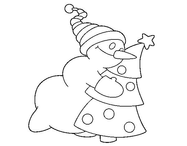 Dibuix de Ninot de neu abraçant un arbre per Pintar on-line