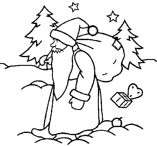 Dibuix de Papa Noel repartint regals  per Pintar on-line