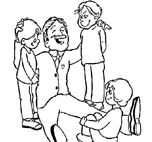Dibuix de Pare amb els seus tres fills per Pintar on-line