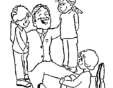 Dibuix de Pare amb els seus tres fills per pintar