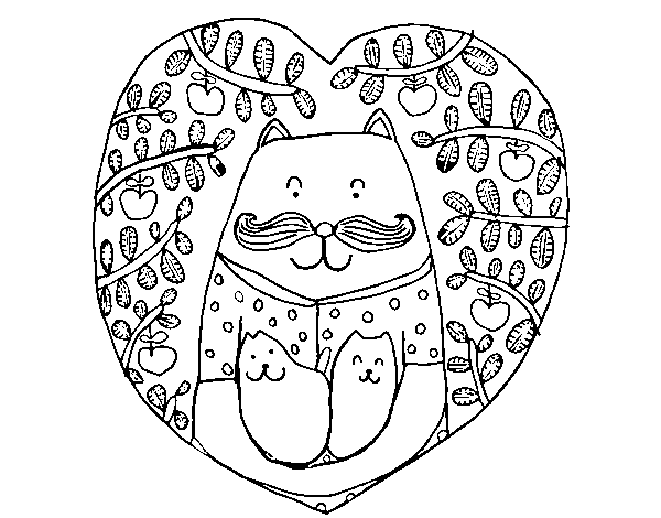 Dibuix de Pare gat i fills per Pintar on-line