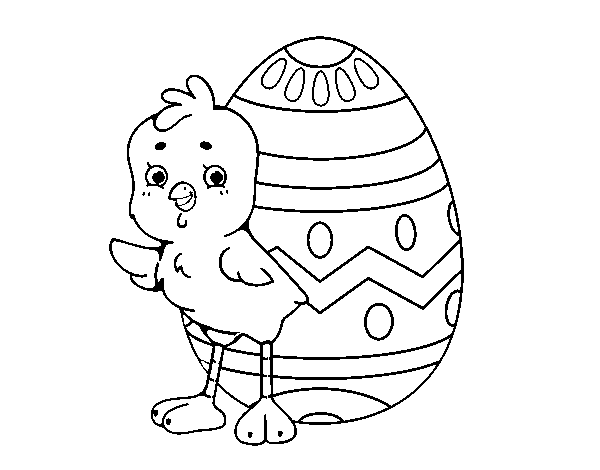 Dibuix de Pollet simpàtic amb ou de Pasqua per Pintar on-line