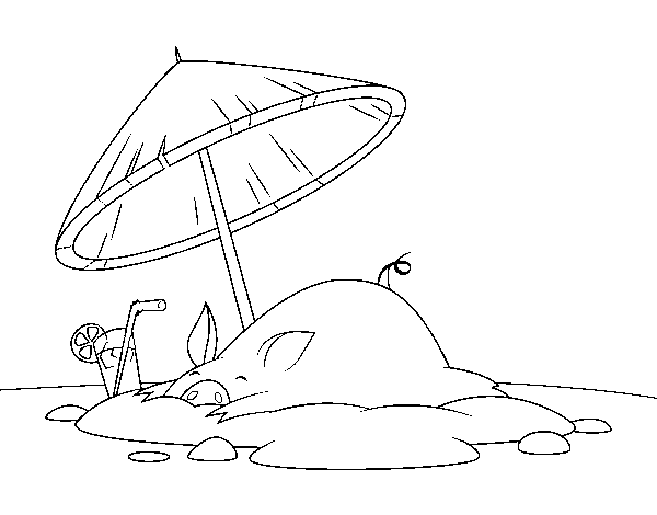 Dibuix de Porquet a la platja per Pintar on-line