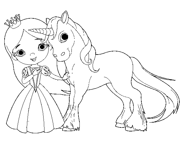 Dibuix de Princesa i unicorn per Pintar on-line