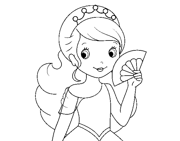 Dibuix de Princesa i ventall per Pintar on-line