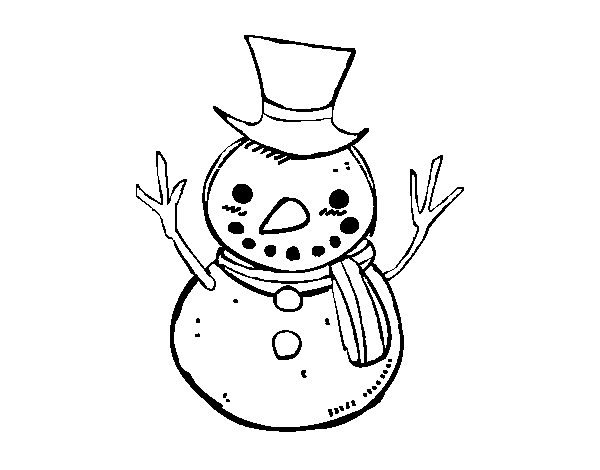 Dibuix de Un ninot de neu amb barret per Pintar on-line