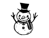 Dibuix de Un ninot de neu amb barret per pintar